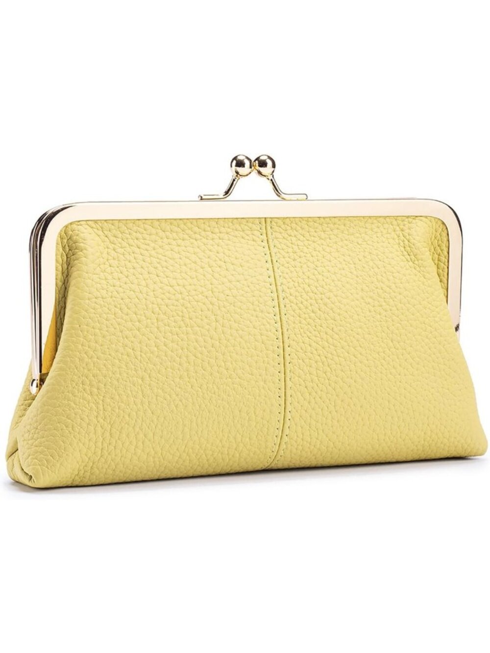 Chic Vintage Yellow Kiss Lock Leather Wallet Clutch for Women - Stylish